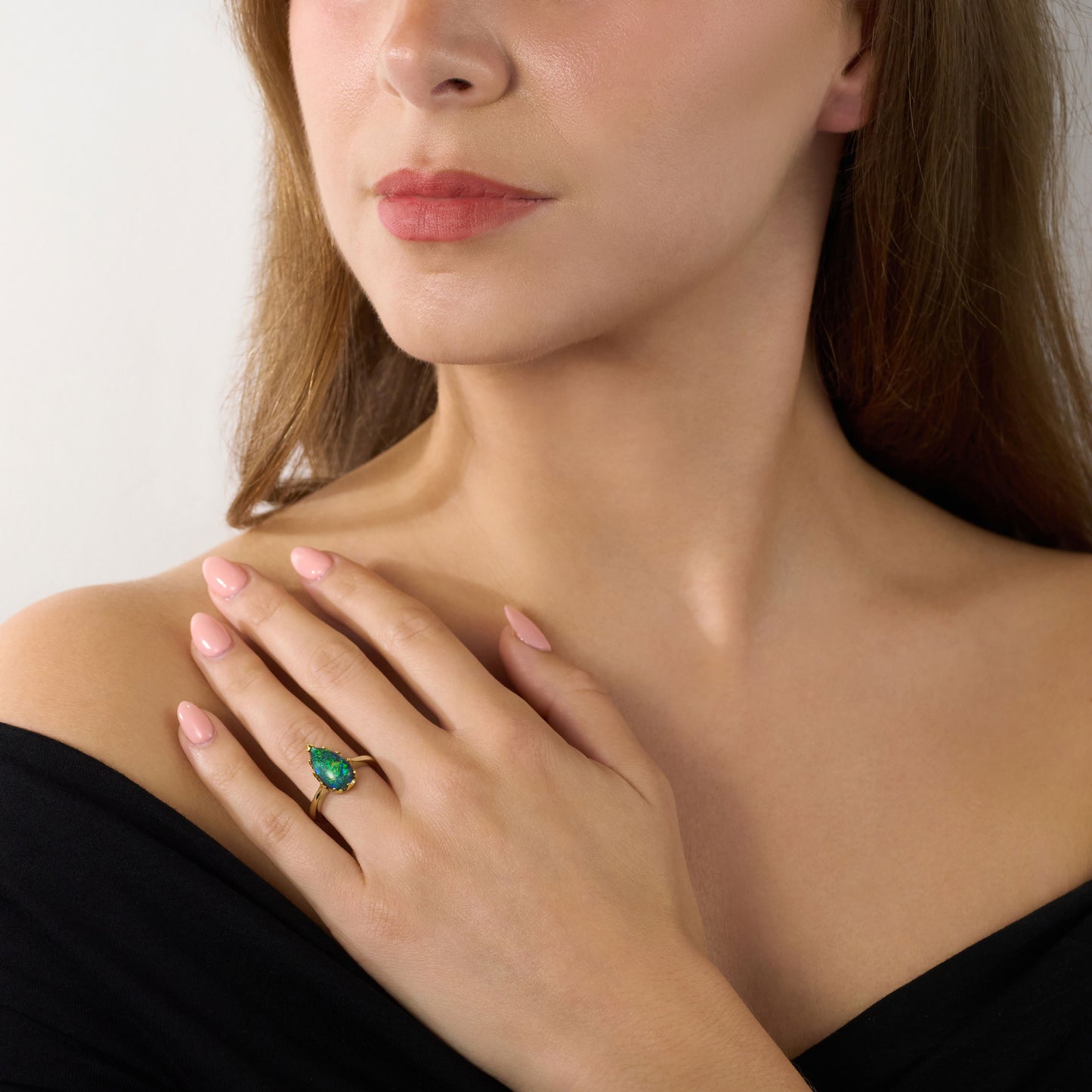 3.86ct Pear Shape Black Opal Ring