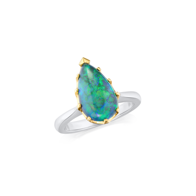 3.86ct Pear Shape Black Opal Ring