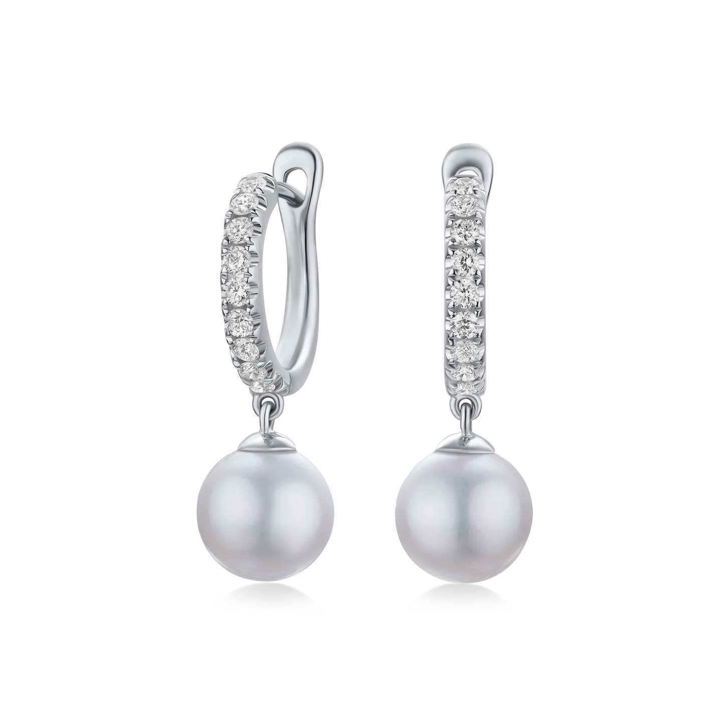Pearl and Diamond Set Hoop Drop Earrings