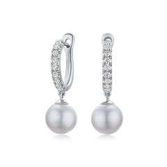 Pearl and Diamond Set Hoop Drop Earrings