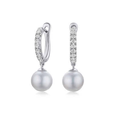 Pearl and Diamond Set Hoop Drop Earrings