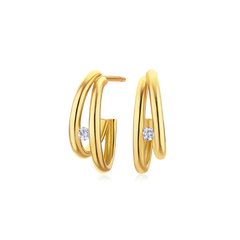 18ct Yellow Gold Double Hoop Earrings With A Round Brilliant Cut Diamond