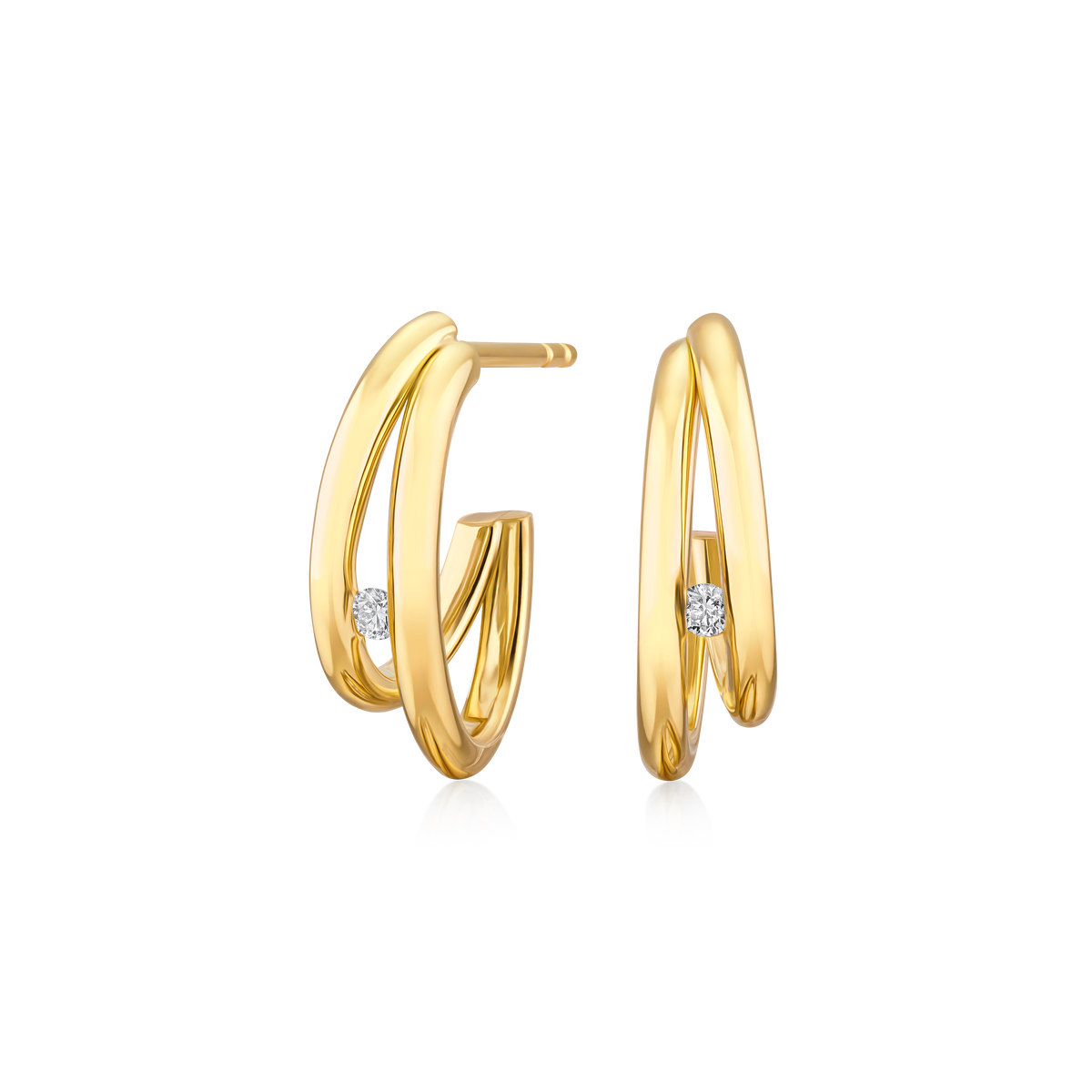 18ct Yellow Gold Double Hoop and Diamond Earrings