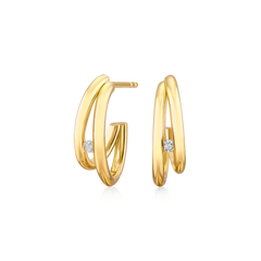 18ct Yellow Gold Double Hoop and Diamond Earrings