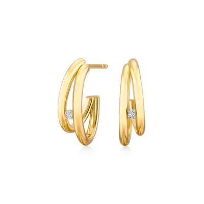 18ct Yellow Gold Double Hoop and Diamond Earrings