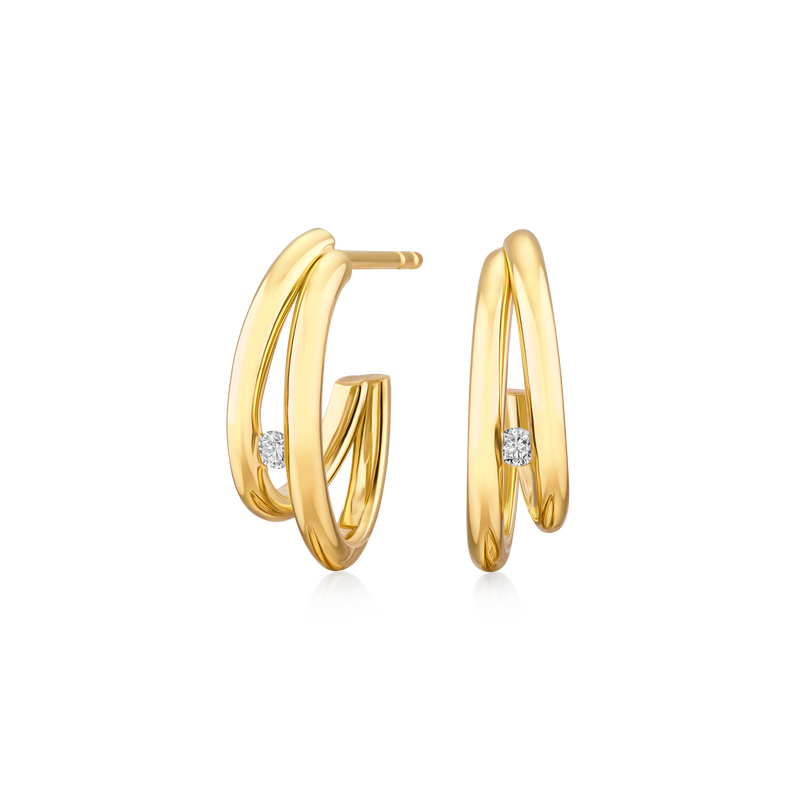 18ct Yellow Gold Double Hoop and Diamond Earrings