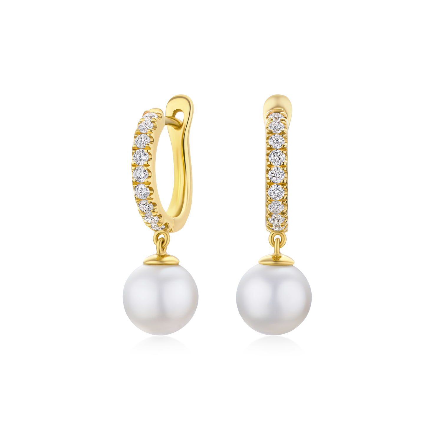 Pearl and Diamond Set Hoop Drop Earrings