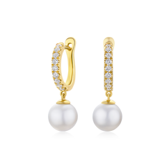 Pearl and Diamond Set Hoop Drop Earrings