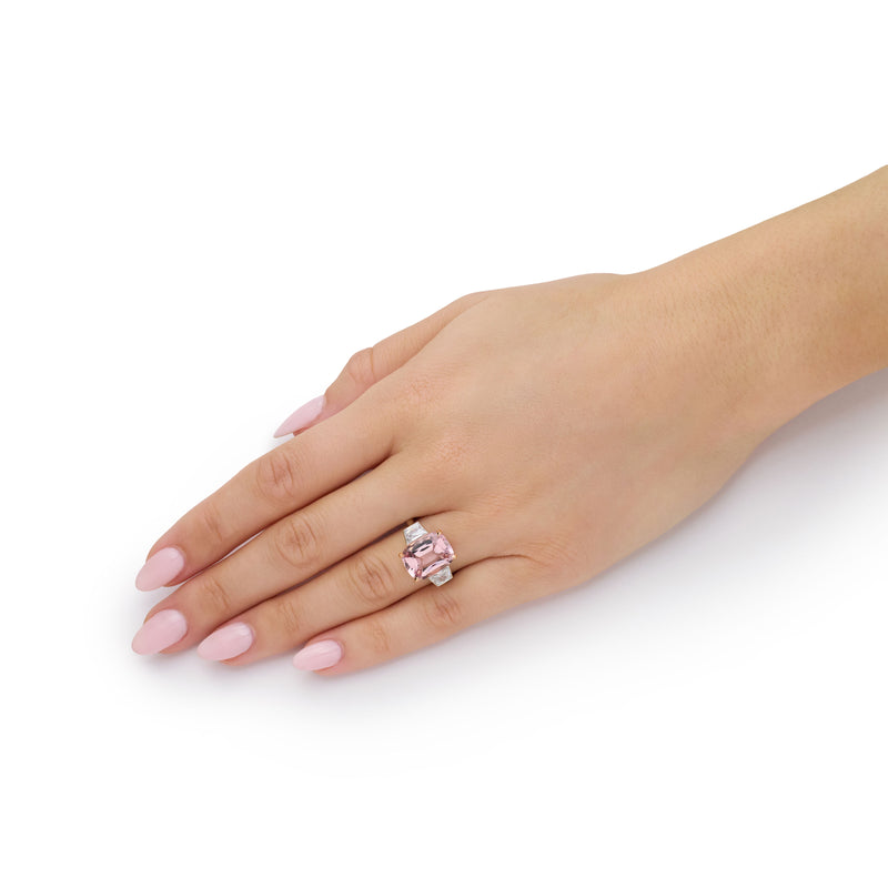 5.21cts Morganite and Diamond Three Stone Ring