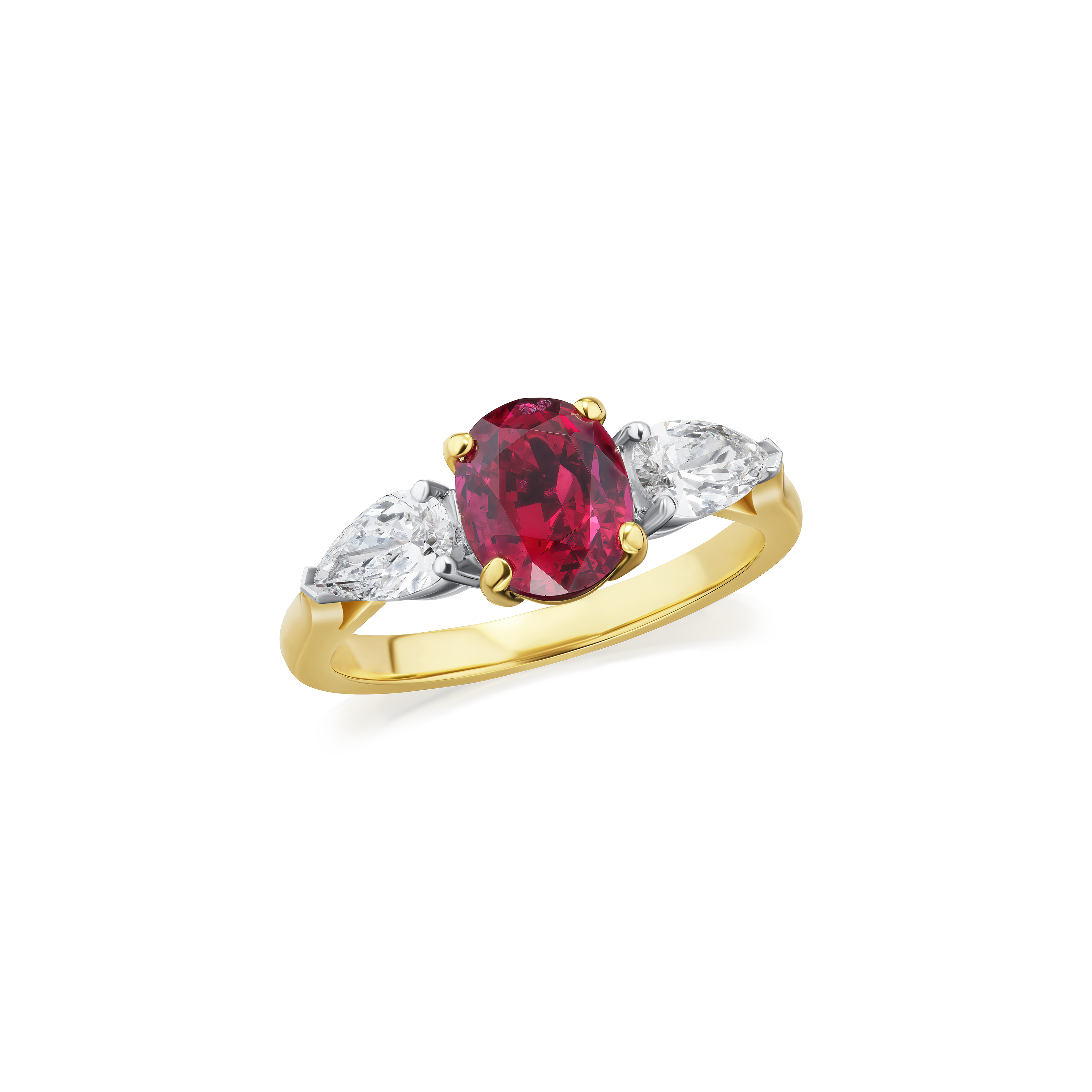 1.91ct Red Spinel and Diamond Three Stone Ring