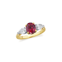 1.91ct Red Spinel and Diamond Three Stone Ring