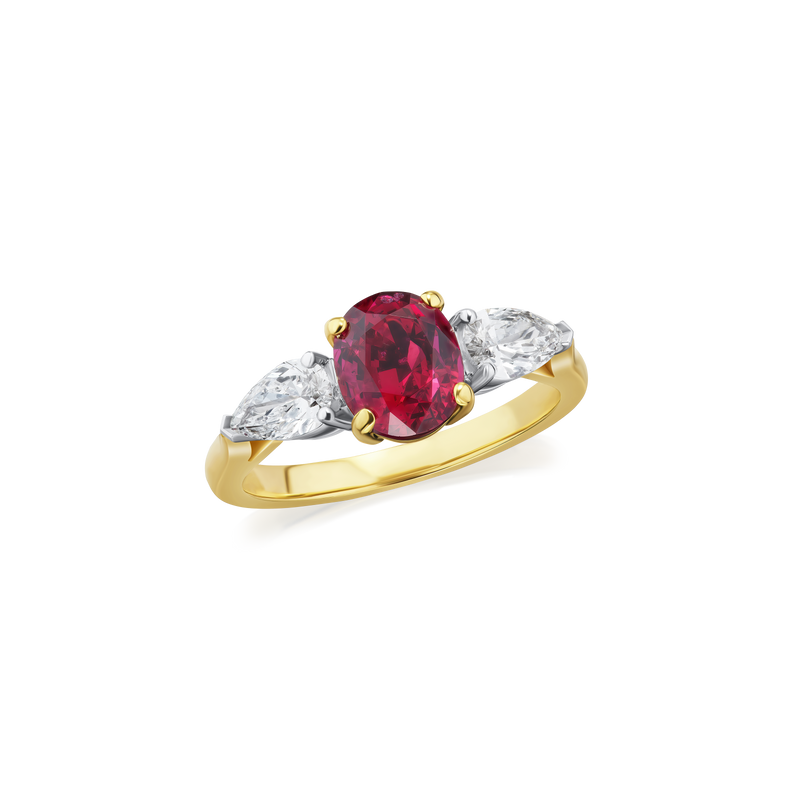 1.91ct Red Spinel and Diamond Three Stone Ring