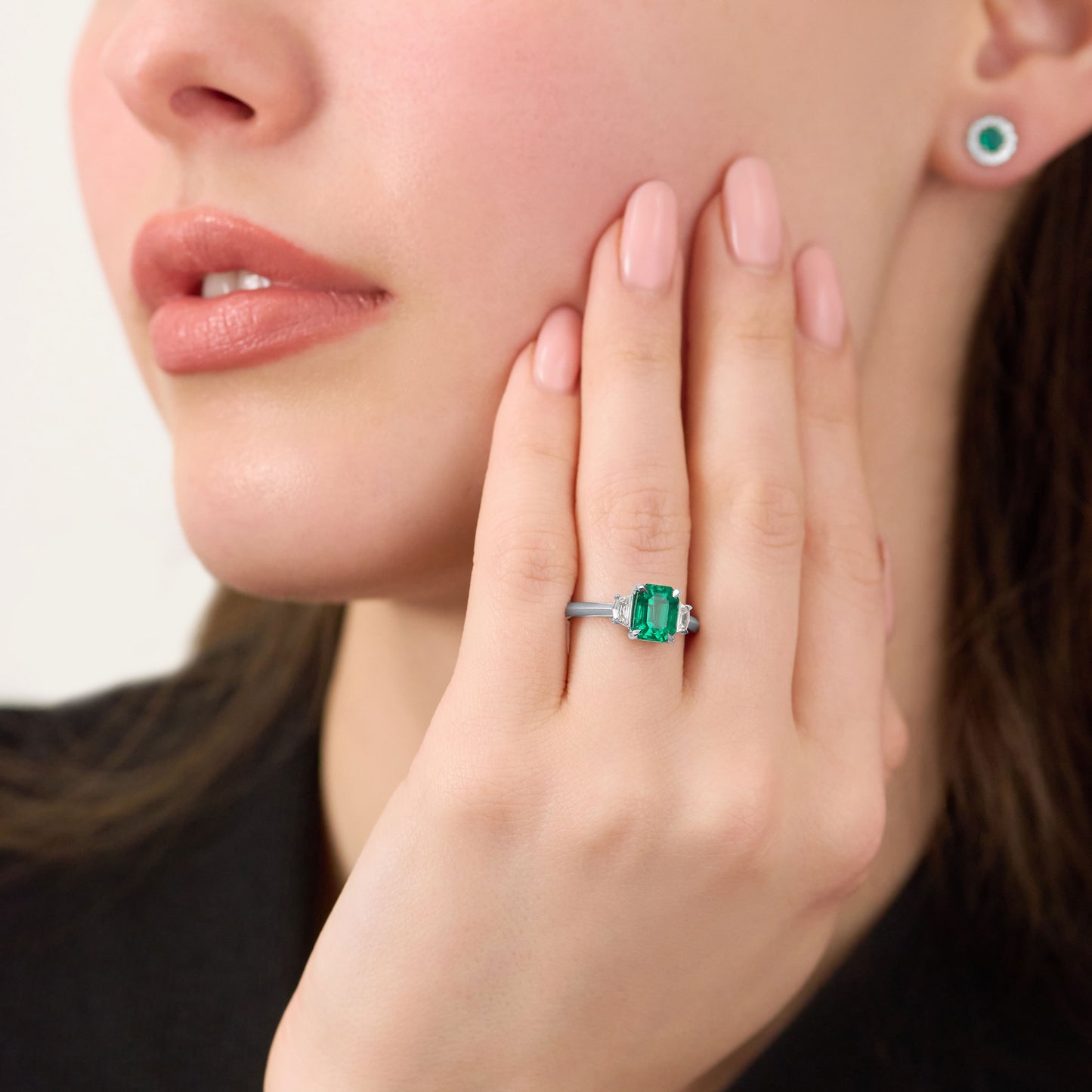 Emerald and Diamond Three Stone Ring