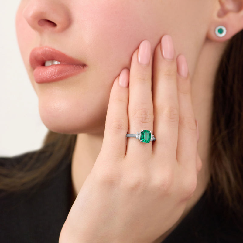 Emerald and Diamond Three Stone Ring