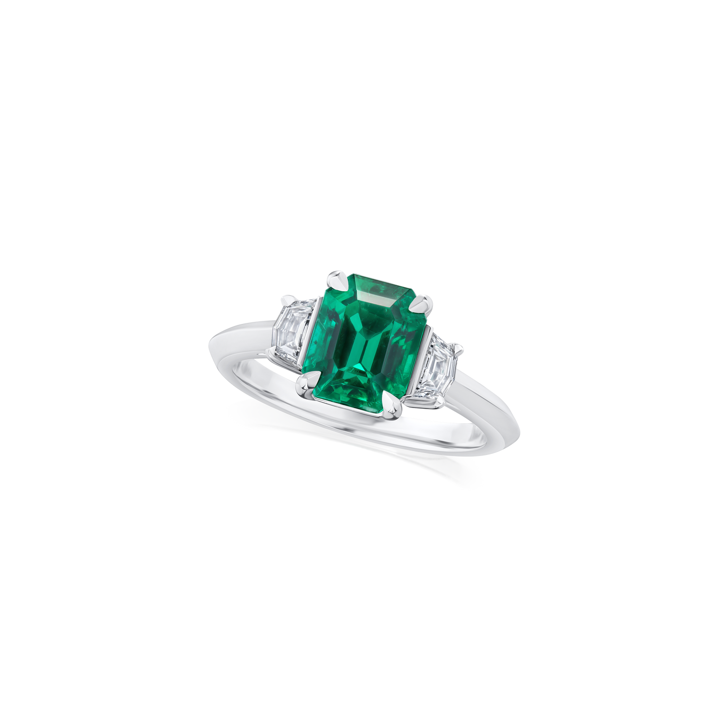 Emerald and Diamond Three Stone Ring