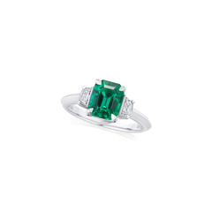 Emerald and Diamond Three Stone Ring