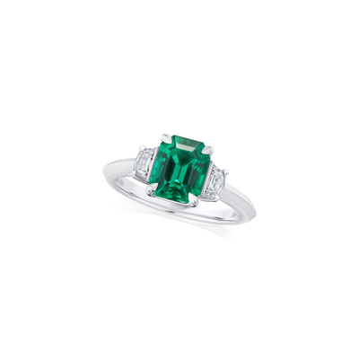 Emerald and Diamond Three Stone Ring