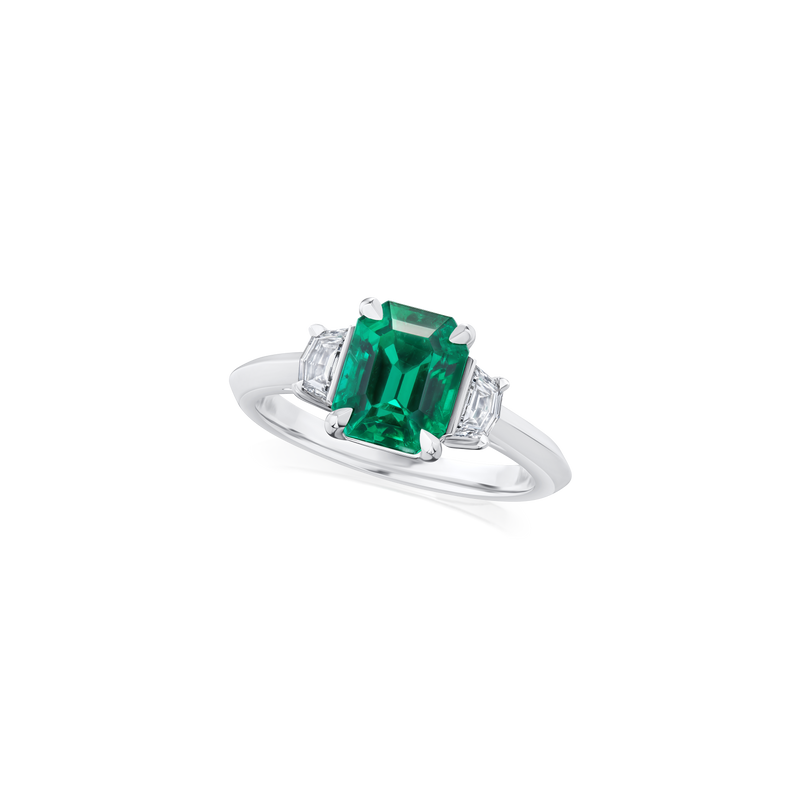 Emerald and Diamond Three Stone Ring