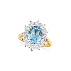 2.30cts Aquamarine and Diamond Cluster Ring