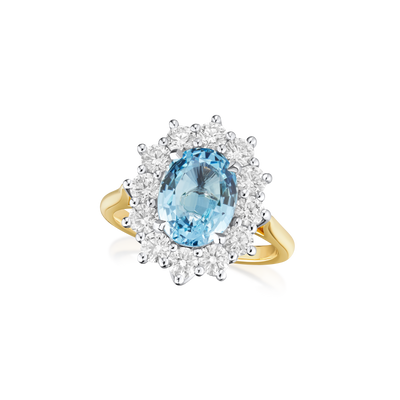 2.30cts Aquamarine and Diamond Cluster Ring