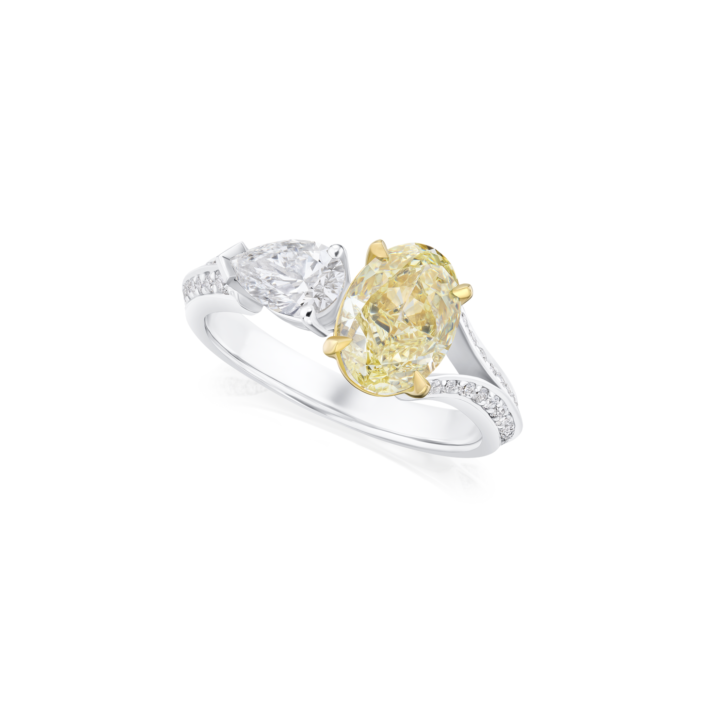 1.88ct Yellow and White Diamond Two Stone Ring