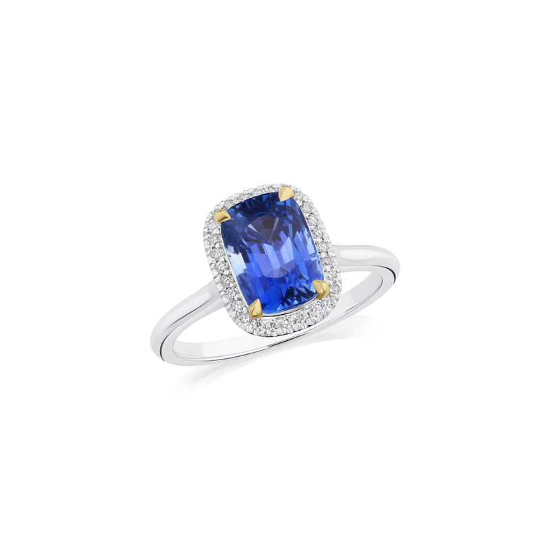 3.01ct Blue Sapphire and Diamond Halo Ring