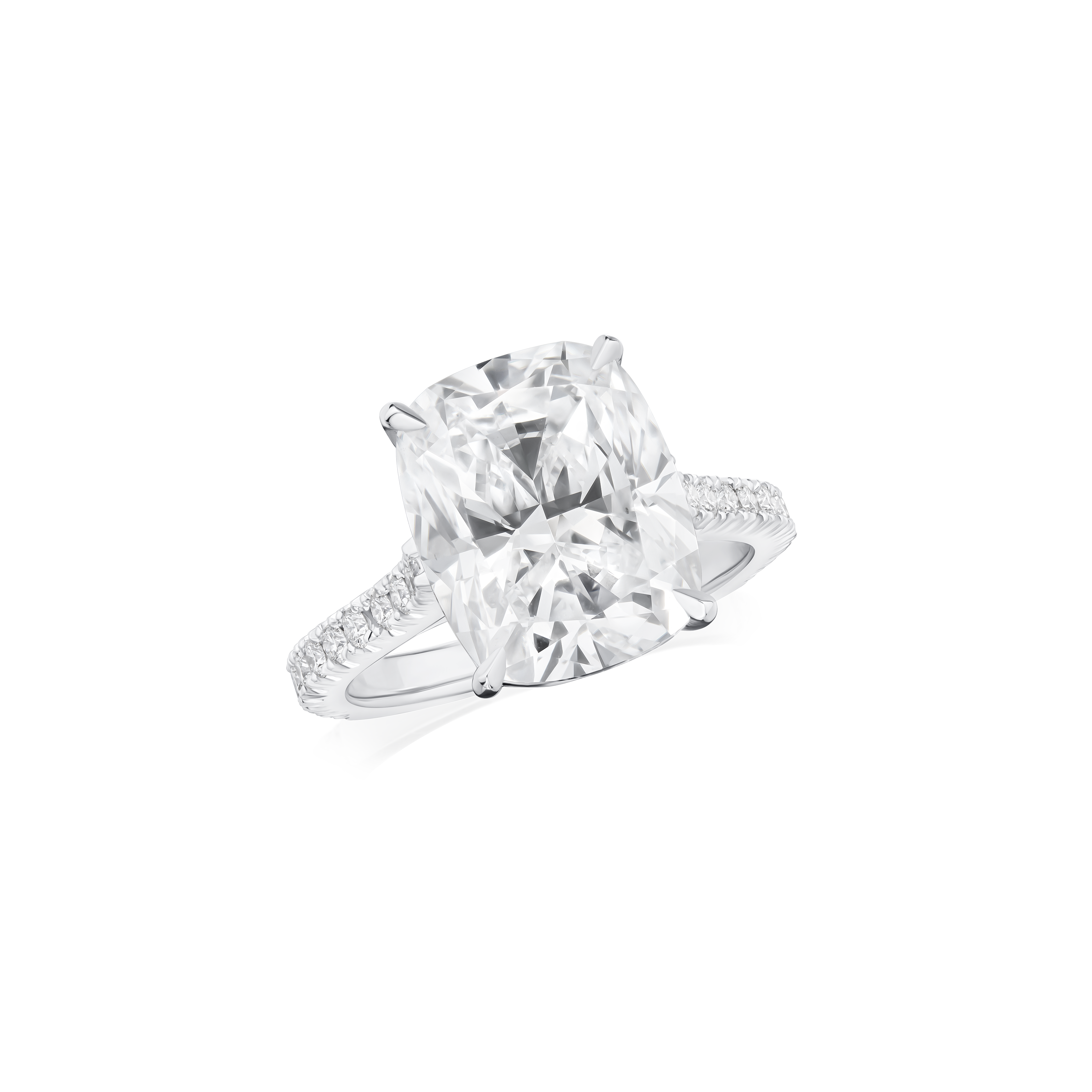 6.01ct Cushion Cut Diamond Ring With Diamond Set Shoulders and Bezels
