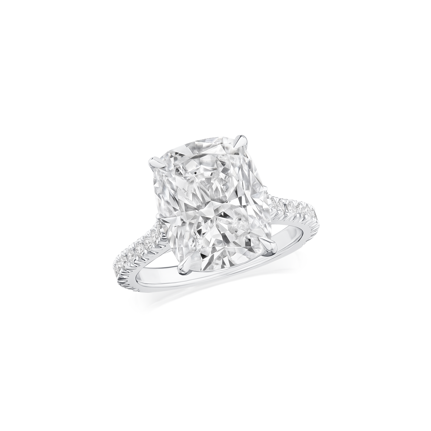 6.01ct Cushion Cut Diamond Ring With Diamond Set Shoulders and Bezels