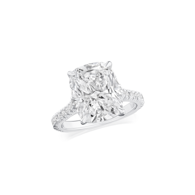 6.01ct Cushion Cut Diamond Ring With Diamond Set Shoulders and Bezels