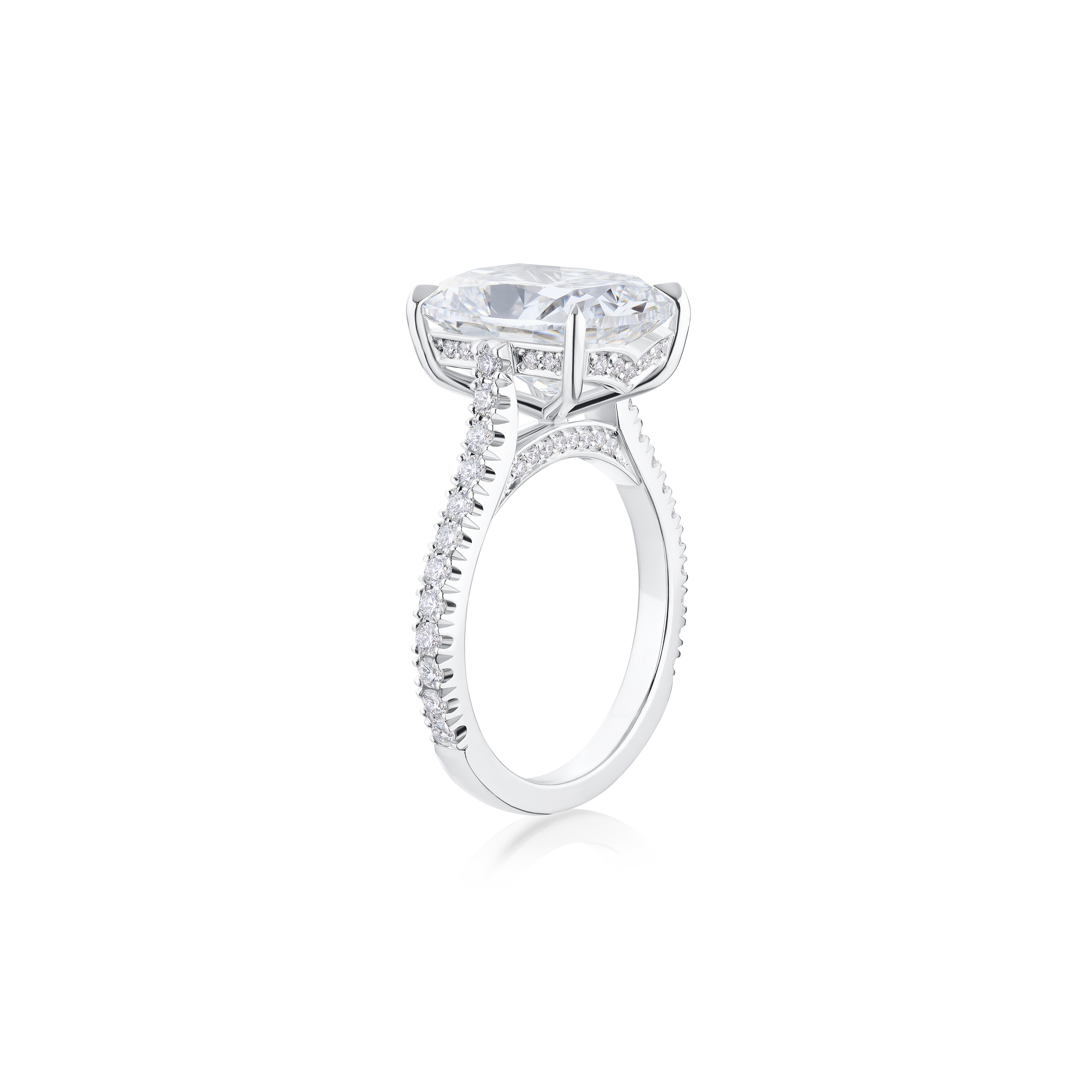 6.01ct Cushion Cut Diamond Ring With Diamond Set Shoulders and Bezels