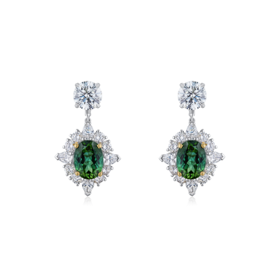Tourmaline and Diamond Cluster Earrings