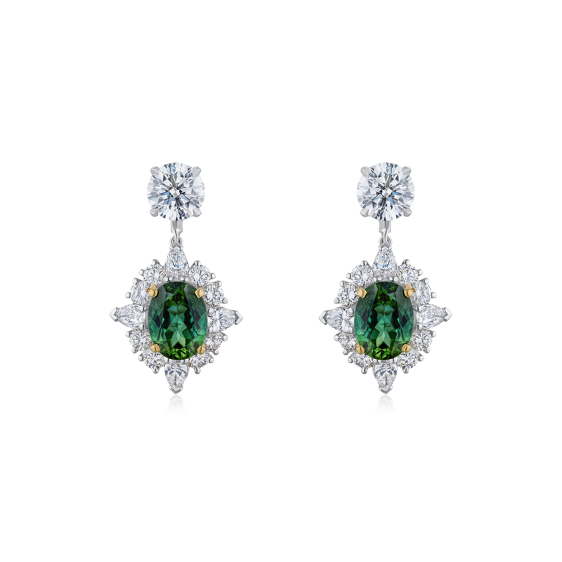 Tourmaline and Diamond Cluster Earrings