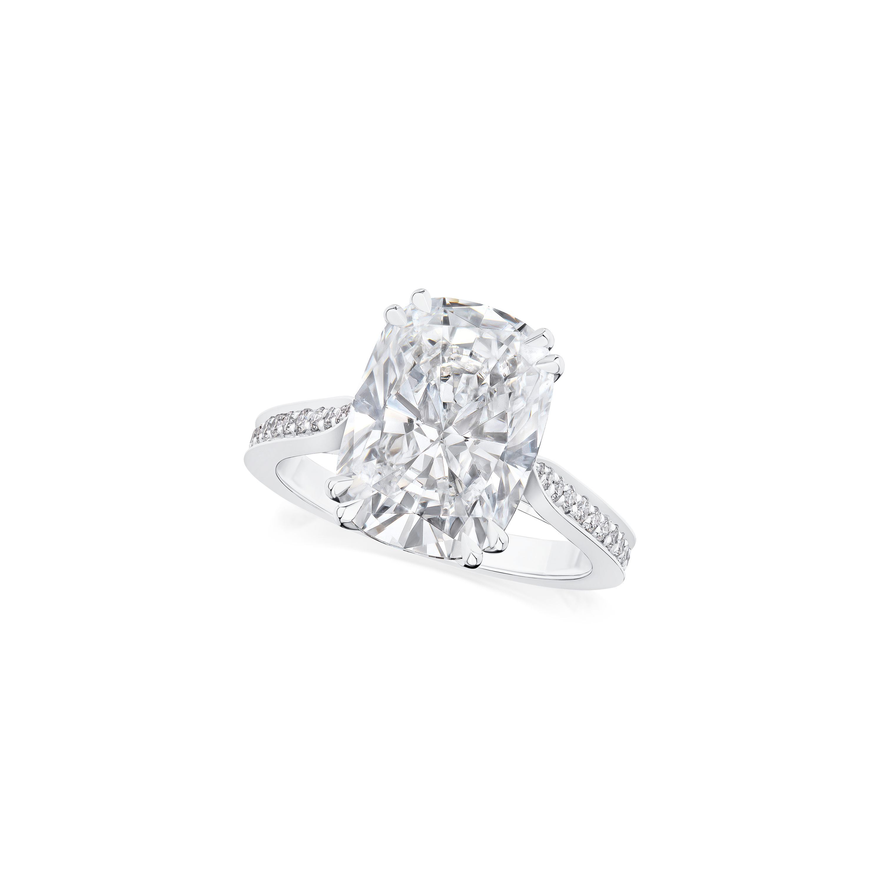 5.03ct Cushion Cut Diamond Ring With Diamond Set Shoulders and Bezels