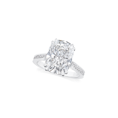 5.03ct Cushion Cut Diamond Ring With Diamond Set Shoulders and Bezels