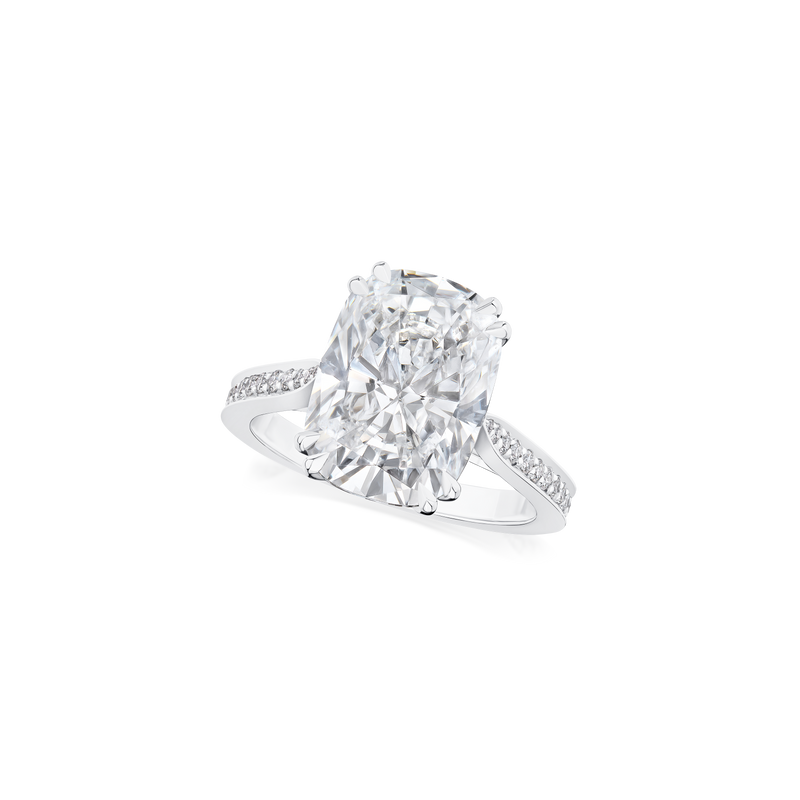 5.03ct Cushion Cut Diamond Ring With Diamond Set Shoulders and Bezels