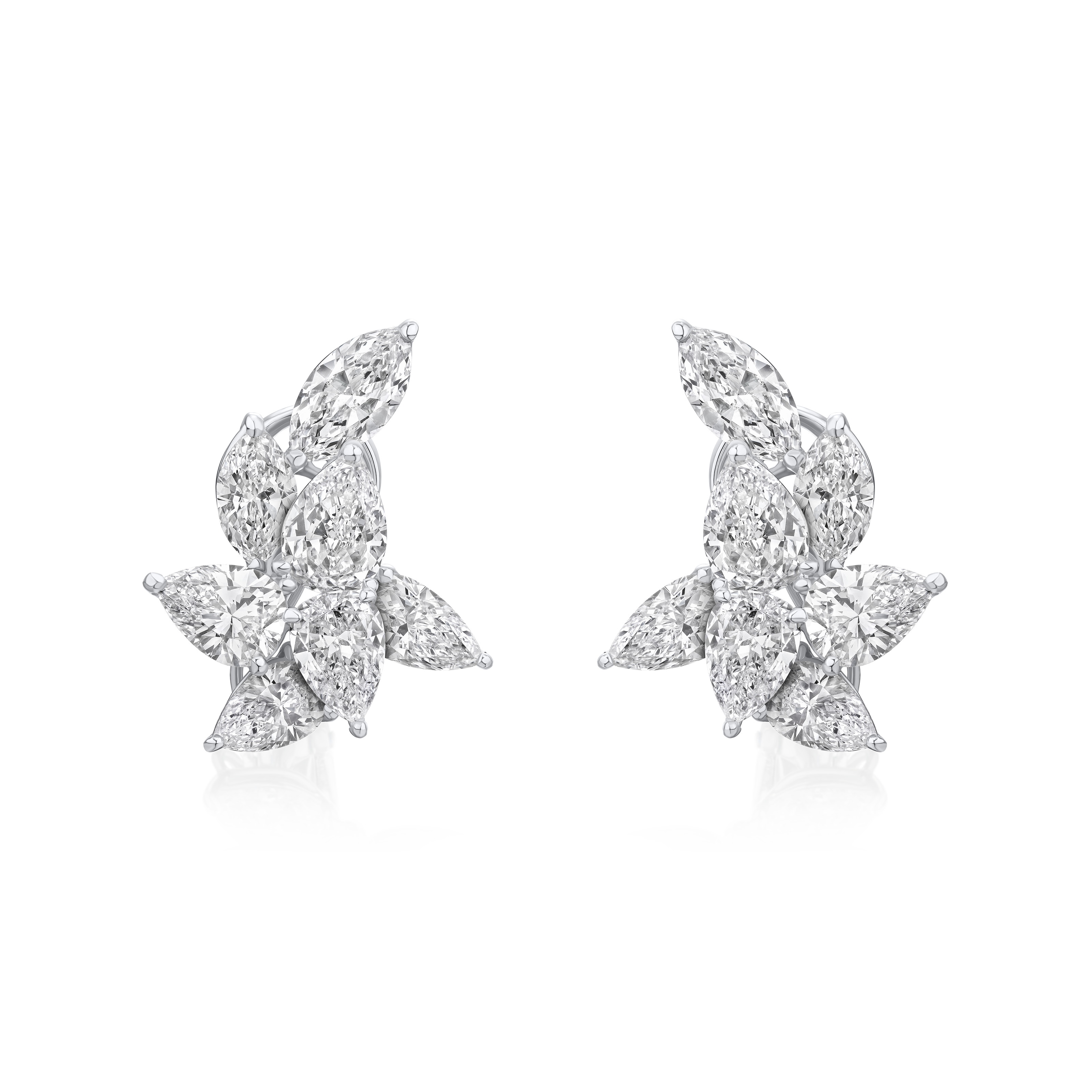 Pear and Marquise Cut Diamond Cluster Earrings