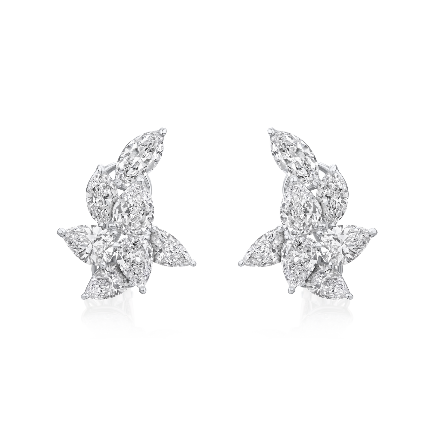 Pear and Marquise Cut Diamond Cluster Earrings