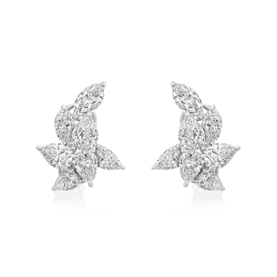 Pear and Marquise Cut Diamond Cluster Earrings