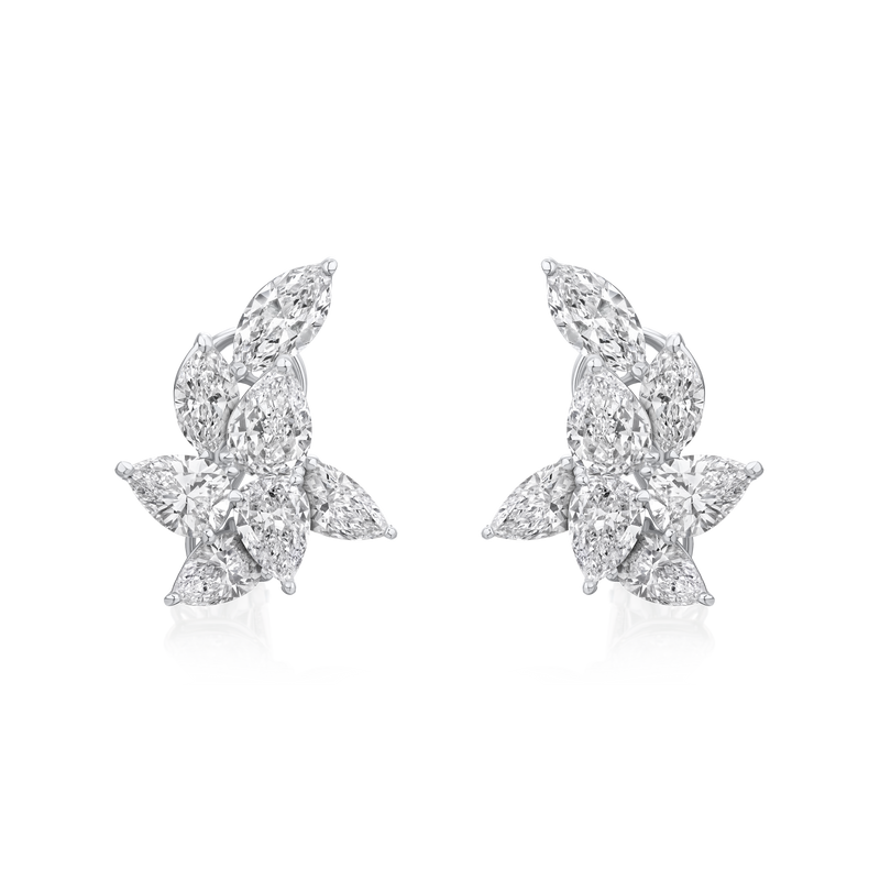 Pear and Marquise Cut Diamond Cluster Earrings