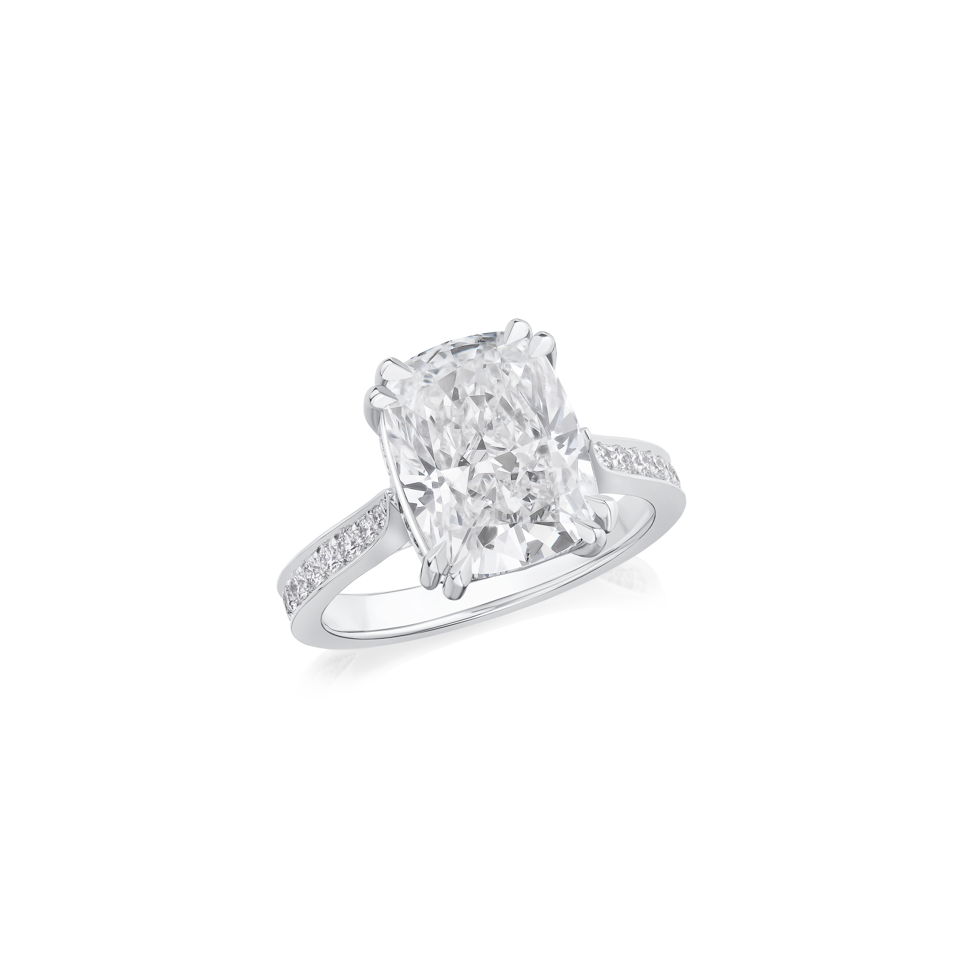5.24ct Cushion Cut Diamond Ring With Diamond Set Shoulders and Bezels