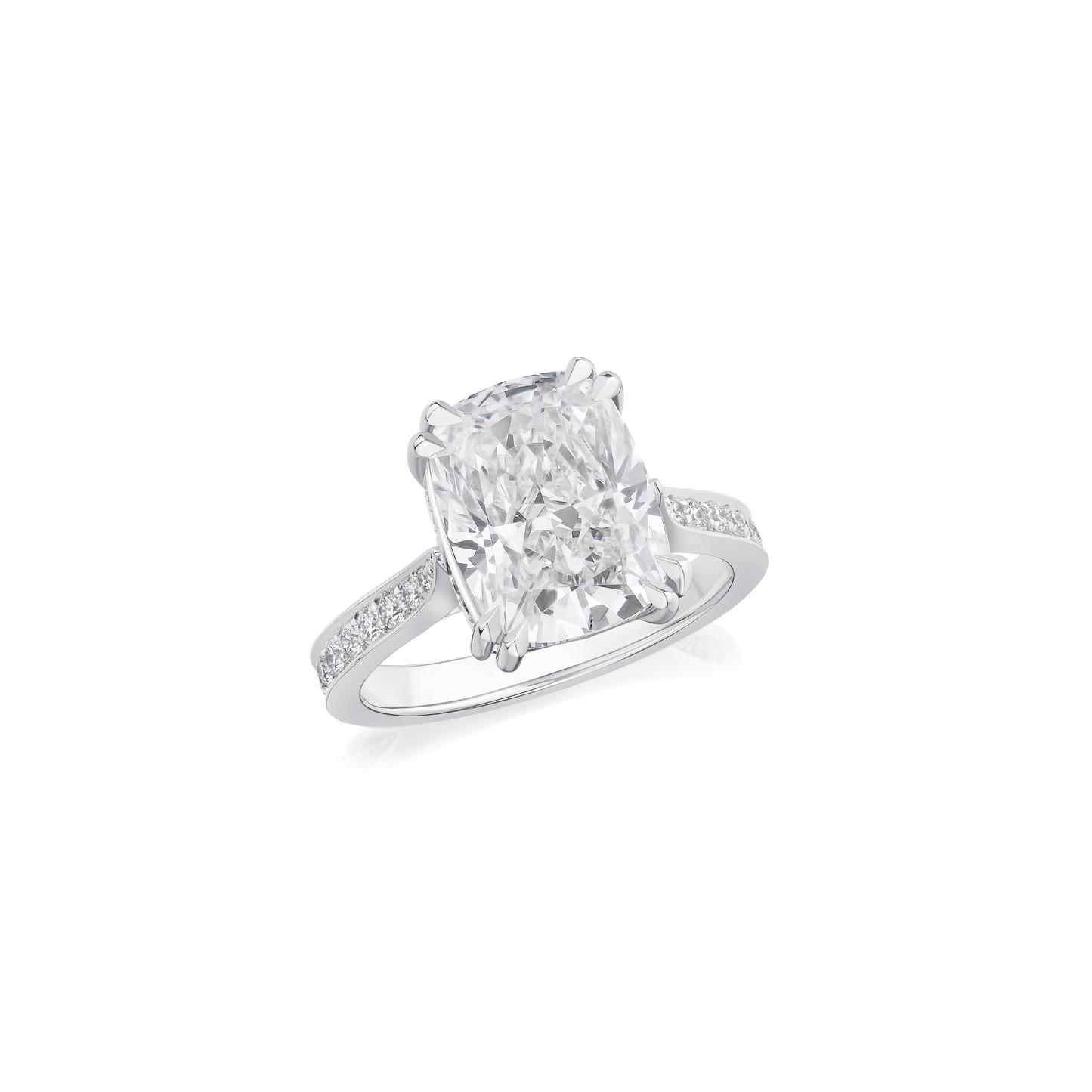 5.24ct Cushion Cut Diamond Ring With Diamond Set Shoulders and Bezels