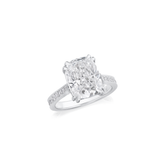 5.24ct Cushion Cut Diamond Ring With Diamond Set Shoulders and Bezels