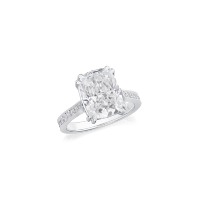 5.24ct Cushion Cut Diamond Ring With Diamond Set Shoulders and Bezels