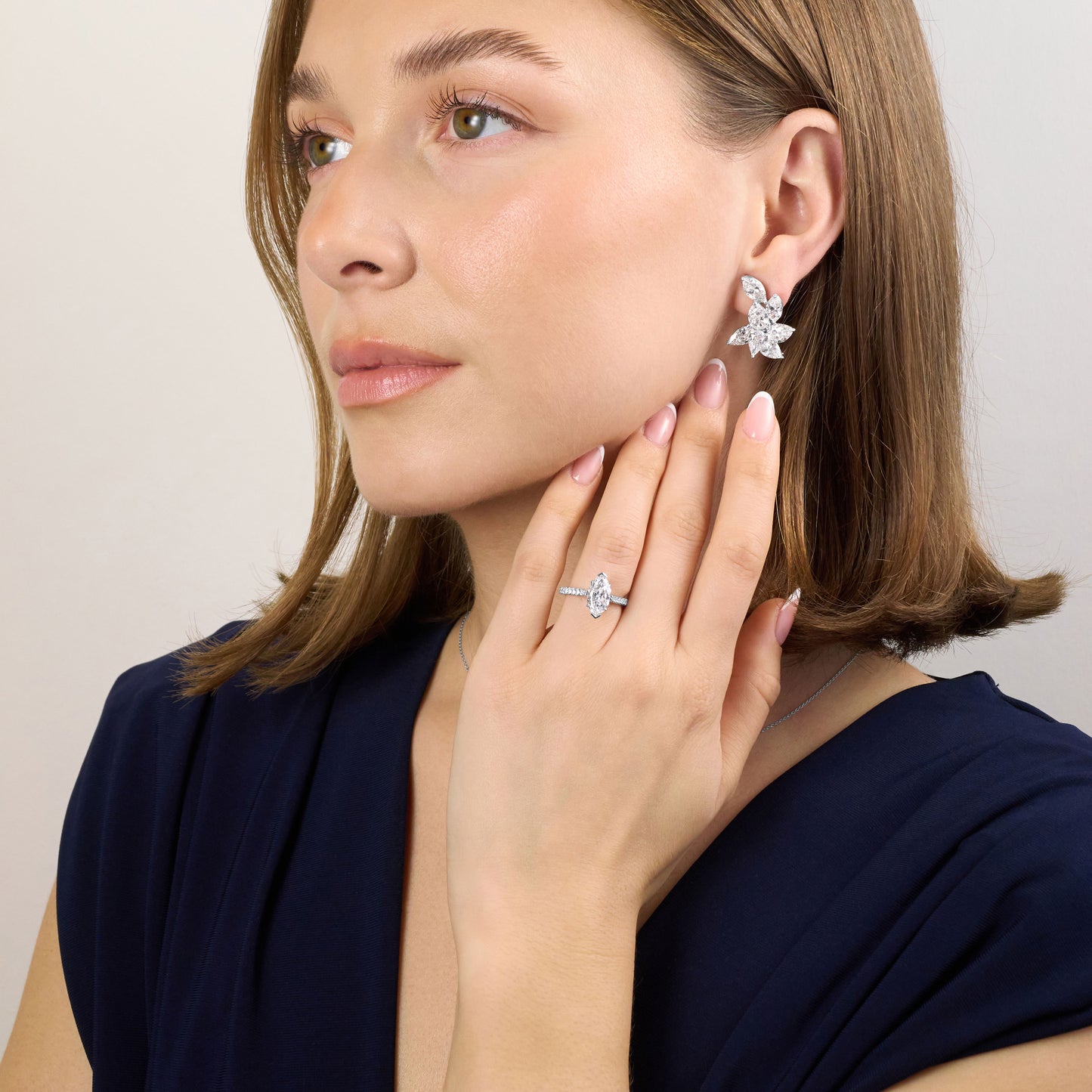 Pear and Marquise Cut Diamond Cluster Earrings