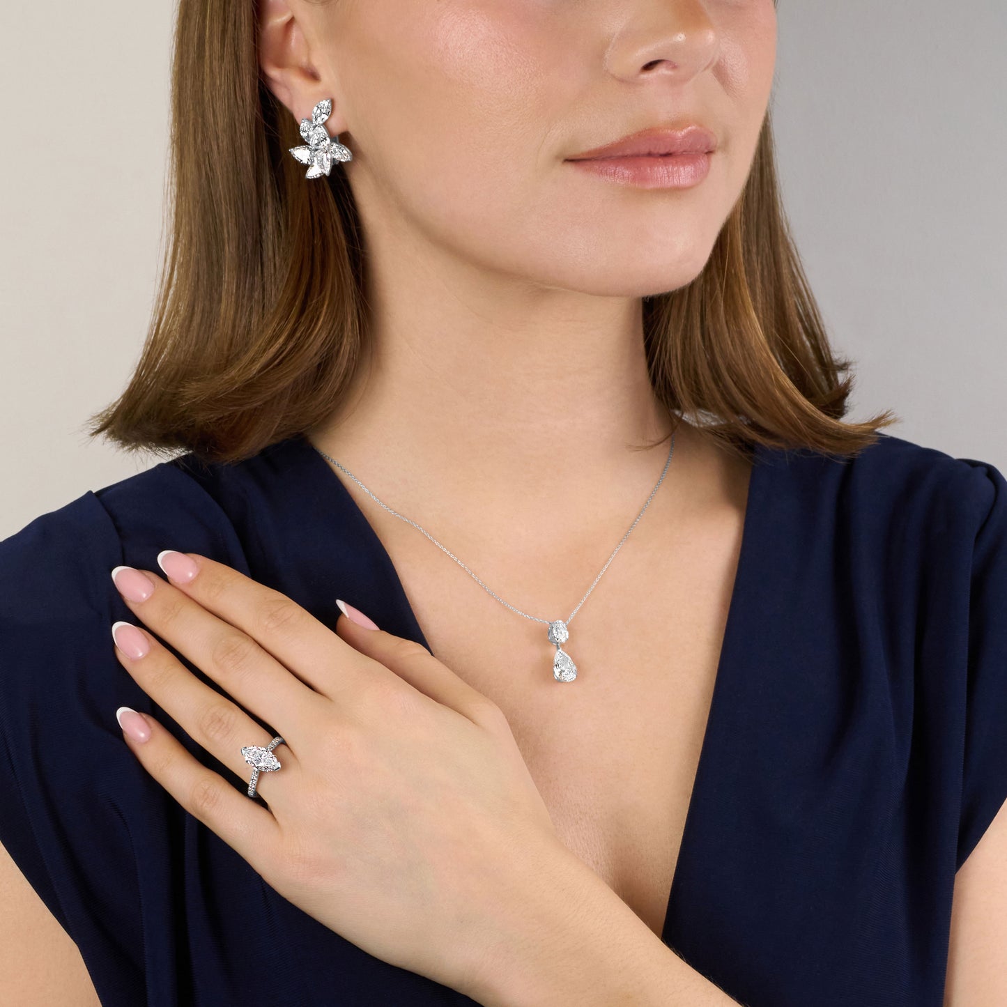 3.02ct Pear and Oval Diamond Drop Pendant