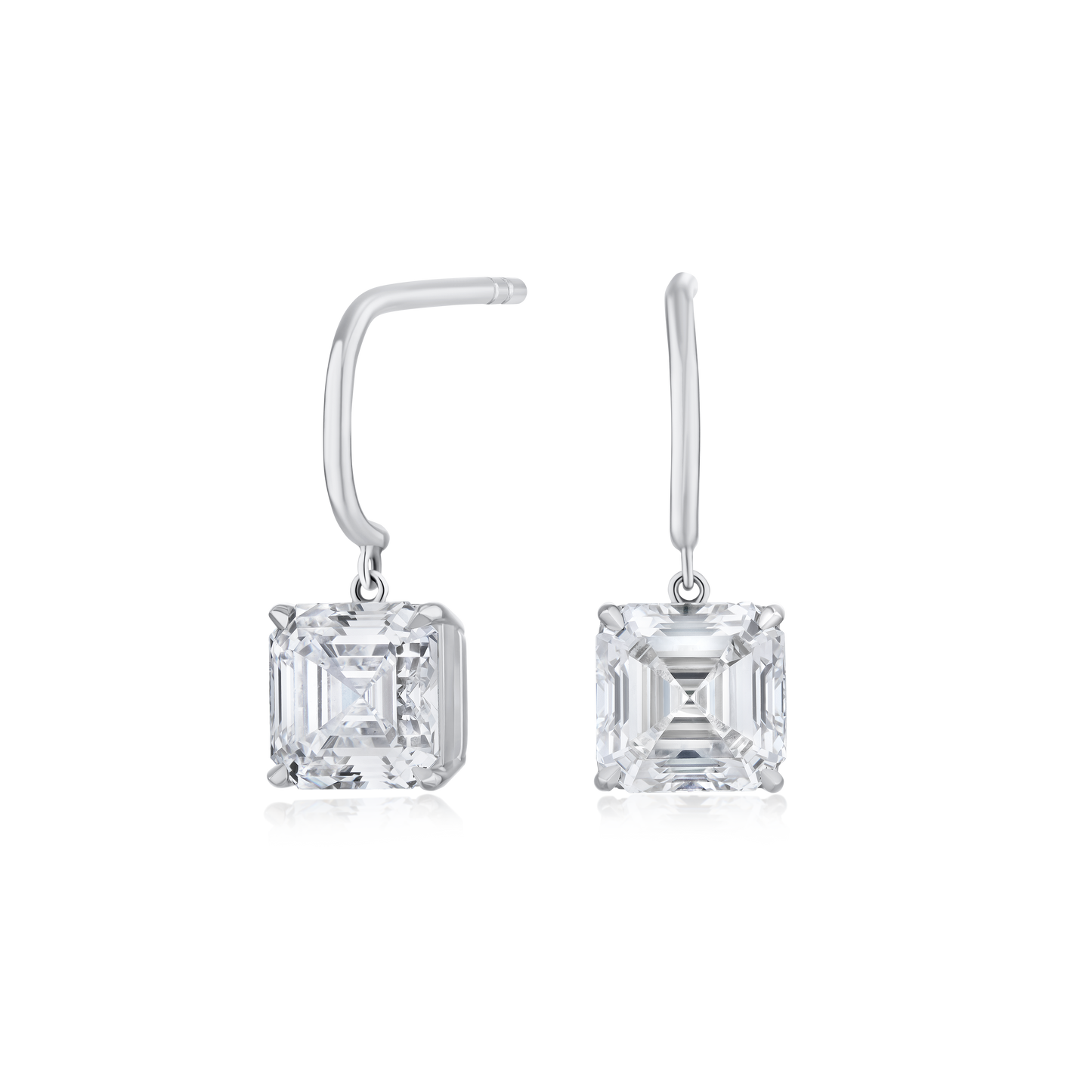 3.08ct Square Emerald Cut Diamond Drop Earrings