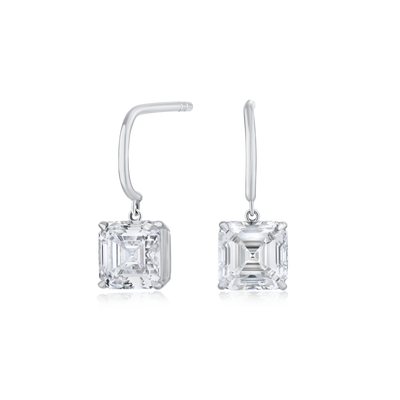 3.08ct Square Emerald Cut Diamond Drop Earrings