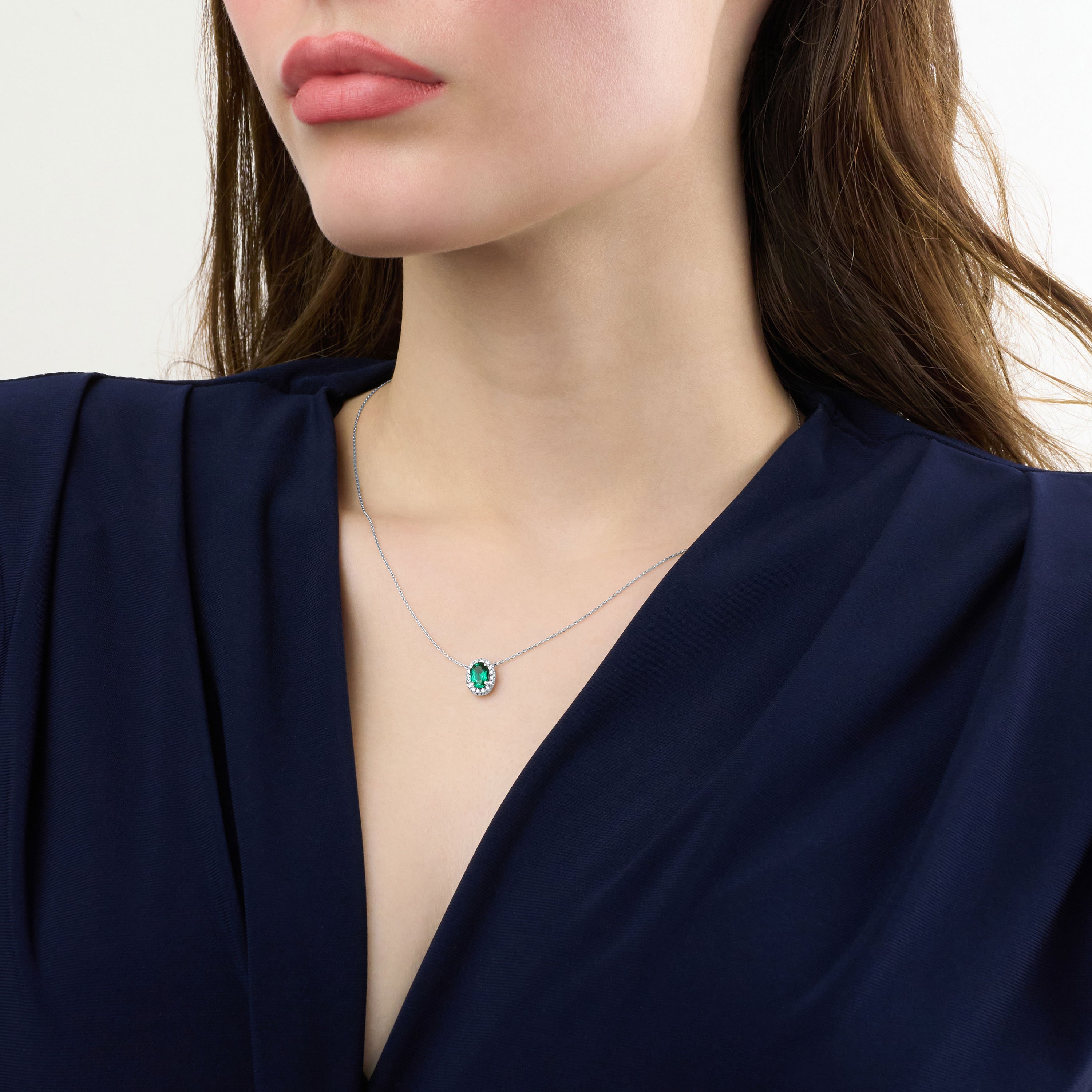 0.77ct Emerald and Diamond Cluster Pendant