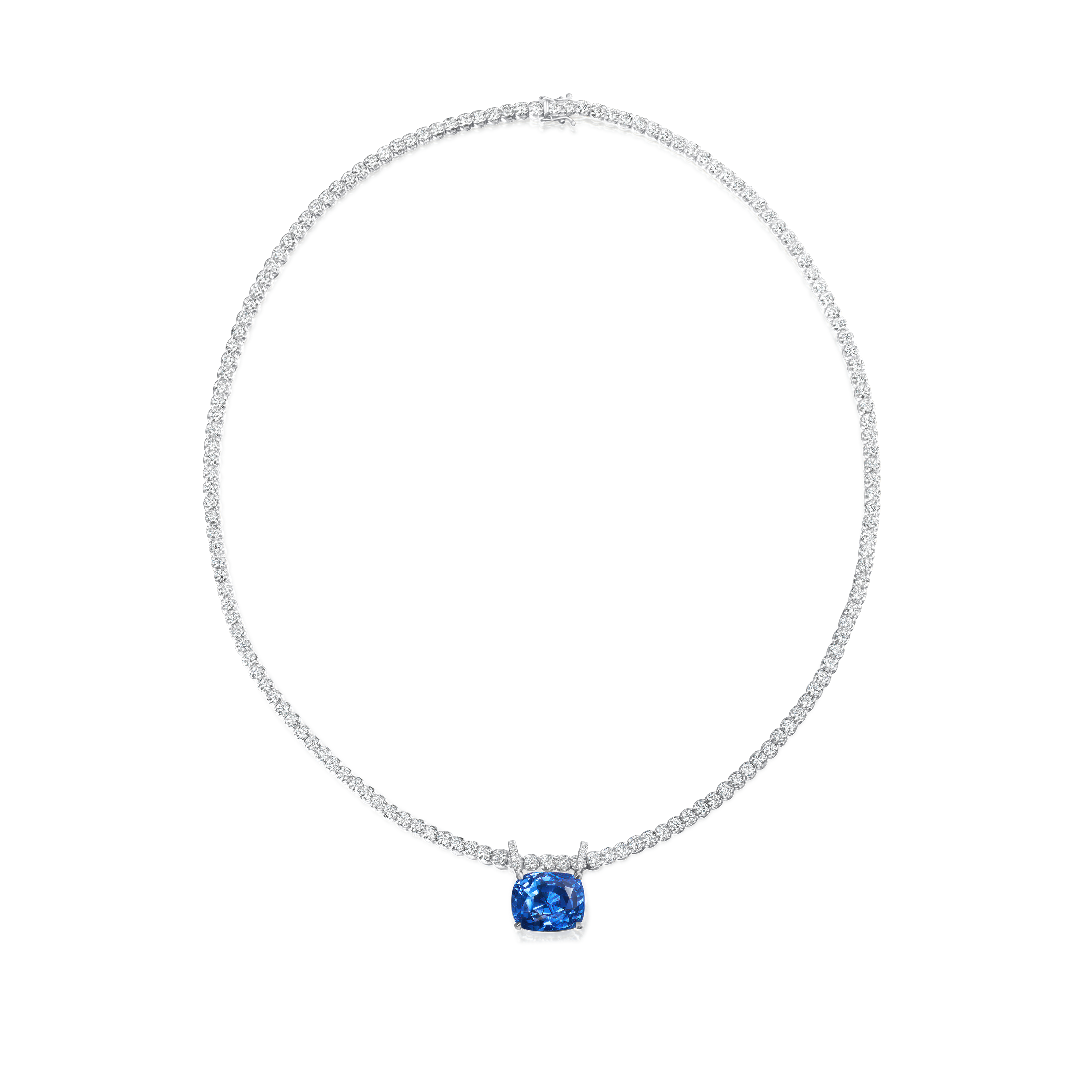 13.66ct Sapphire Pendant on Diamond Line Necklace