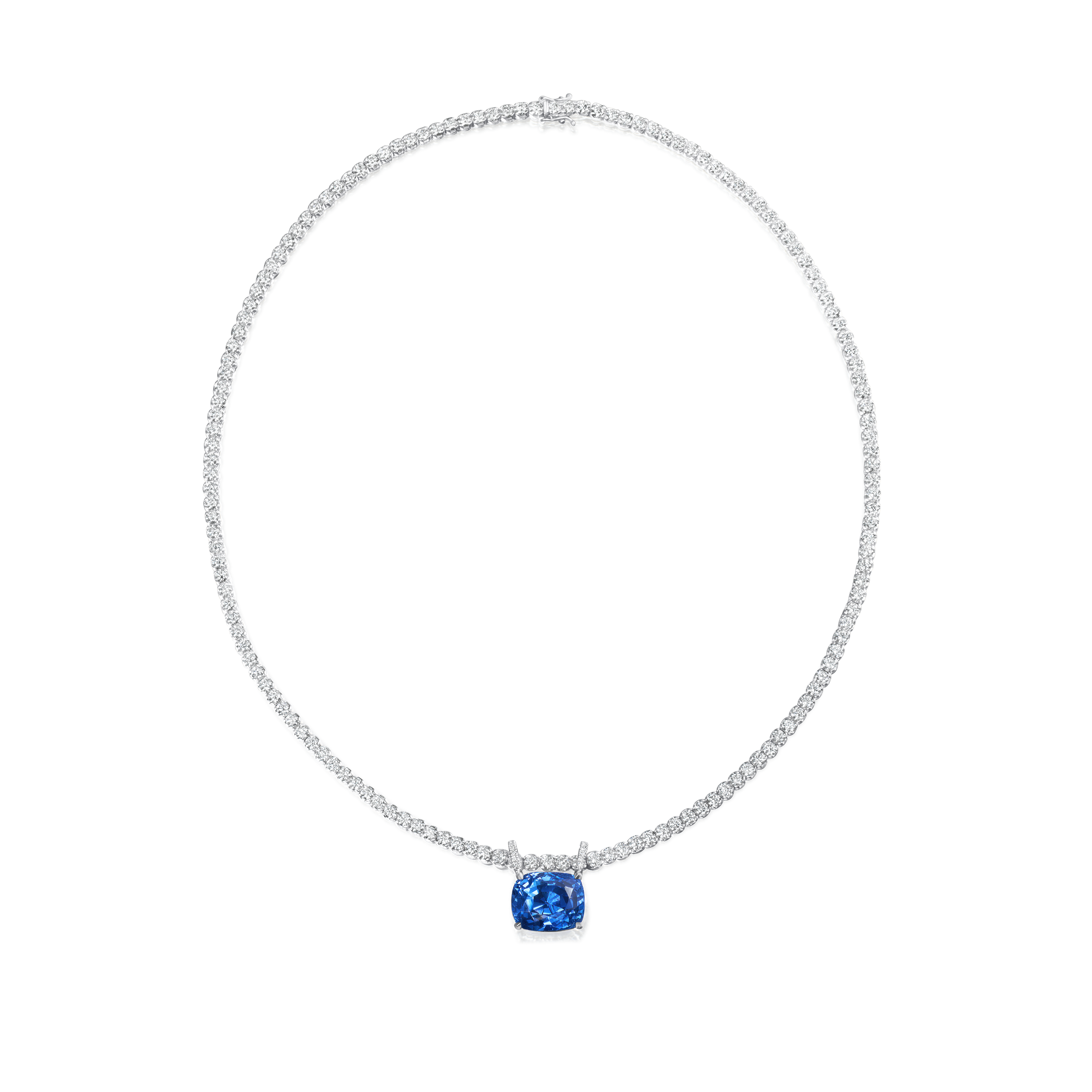 13.66ct Sapphire Pendant on Diamond Line Necklace